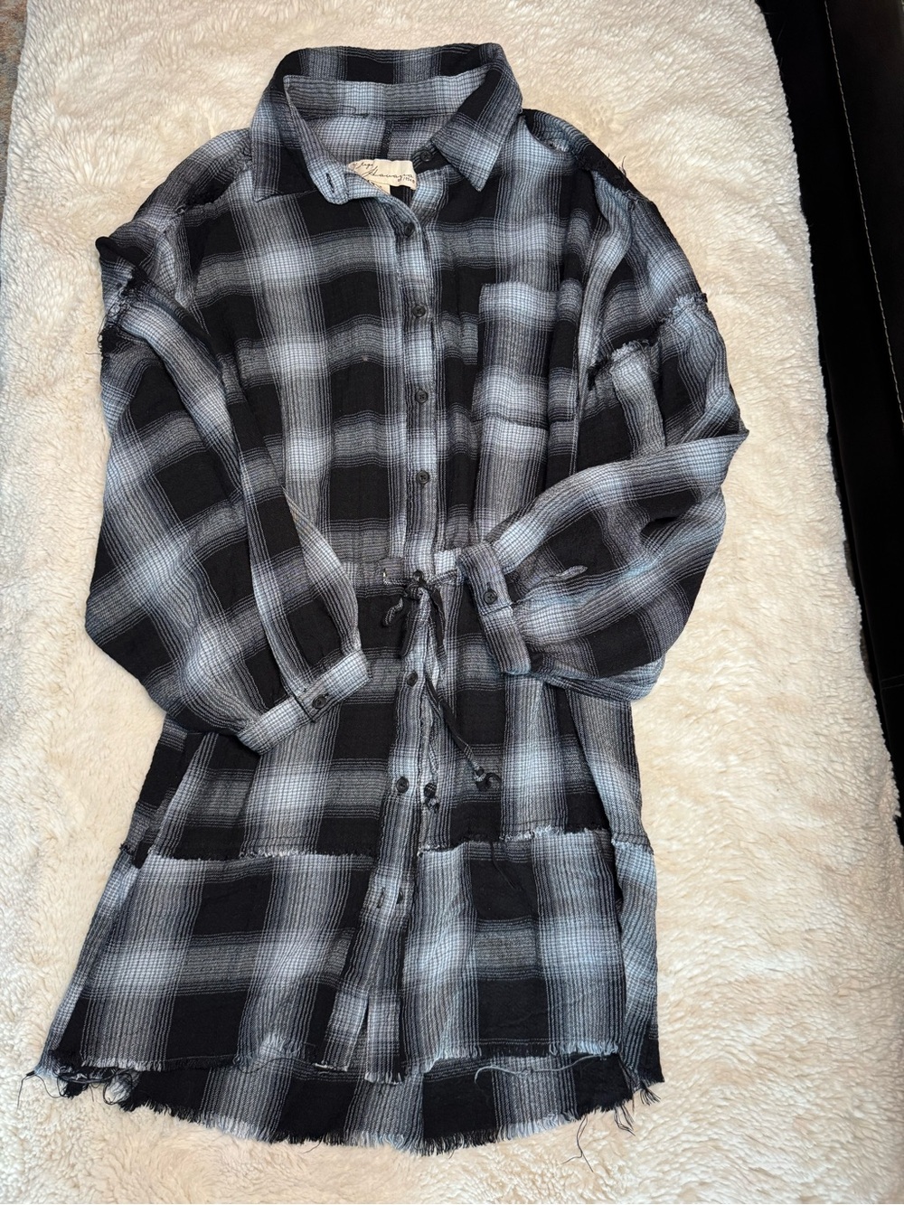 Vintage Havana Blue Black Plaid Flannel Shirt Dress Size Small